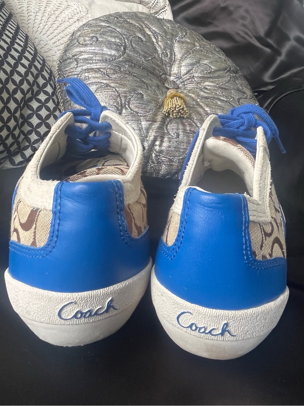 Coach Cream Signature Canvas Sneakers with Bright Blue Trim - Picture 5 of 9